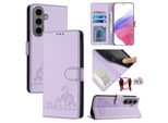 Custodia In Pelle Per Samsung Galaxy S25+, Dolce Gatto Custodia Flip Con Funzione Stand E Portafoglio Viola