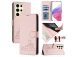 Custodia In Pelle Per Samsung Galaxy S25 Ultra, Dolce Gatto Custodia Flip Con Funzione Stand E Portafoglio Rosa