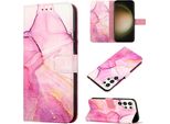Custodia Per Samsung Galaxy S25 Ultra, Custodia In Finto Cuoio Con Motivo A Marmi, Tasche Per Carte, Custodia Stand Rosa