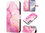 Custodia Per Samsung Galaxy S25, Custodia In Finto Cuoio Con Motivo A Marmi, Tasche Per Carte, Custodia Stand Rosa