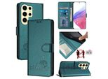 Custodia In Pelle Per Samsung Galaxy S25 Ultra, Dolce Gatto Custodia Flip Con Funzione Stand E Portafoglio Verde