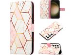 Custodia Per Samsung Galaxy S25 Ultra, Custodia In Finto Cuoio Con Motivo A Marmi, Tasche Per Carte, Custodia Stand Rosa E Bianca