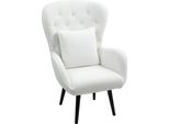 Homcom Poltrona Lounge Con Cuscino Lombare, Poltrona Teddy Imbottita Con Gambe In Legno, Schienale Con Inserti A Diamante, Poltrona Reclinabile Per Soggiorno, Camera Da Letto, Bianco