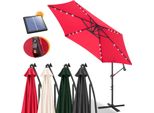 Jayseuw Ombrellone A Sbalzo 350 Cm Con Led, Protezione Uv, Manovella - Ombrellone Da Giardino Rosso Ombrellone Da Mercato A Manovella Balcone