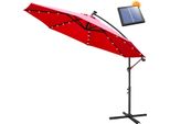 Clanmacy Ombrellone A Sbalzo 350 Cm Con Led, Protezione Uv, Manovella -Rosso Ombrellone Da Giardino Ombrellone Da Mercato Manovella Balcone