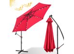 Ombrellone Con Illuminazione Led Ombrellone Da Giardino Da 300 Cm Con 24 Luci Led Protezione Uv Manovella Portaombrelli Ombrellone Da Giardino Ombrellone Da Mercato, Rosso