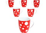 Set Di 6 Tazze Da Caffè 300Ml In Porcellana 6 Persone Per Il Tè E Il Cacao A Pois Pula Red Dots