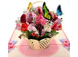 Biglietto D'auguri Pop-Up 3D - Cestino Di Fiori Con Farfalle Sui Fiori