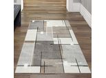 Tappeto Moderno Con Motivi Grafici In Beige, Grigio E Crema - Elegante Richiamo Per Ogni Ambiente Dimensioni - 80X140 Cm