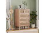 Cassettiera Moderna In Legno E Rattan Con 5 Cassetti, Mobile Contenitore Multifunzionale Per La Camera Da Letto