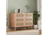 Cassettiera In Rattan, Sei Cassetti, Adatta Per Soggiorno, Camera Da Letto E Sala Da Pranzo, 100 X 34 X 73 Cm, Legno