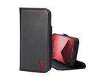 Custodia In Pelle Torro Per Iphone 14 Pro Max (Con Funzione Stand) - Nero Con Dettagli Rossi