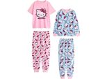 Hello Kitty - Pigiama Con Pantaloni Lunghi Per Bambina (Confezione Da 2) NS8600 (104) (Blu/Rosa)