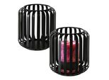 1.10 Lanterna In Metallo Viki Rotonda / Nera - Set Di 2 - Elegante Portacandela Porta Tealight (2 Pezzi)
