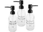 1.06 Set Di 3 Dispenser Di Sapone Con Scritte - 18,5 Cm Ciascuno - Dispenser Di Design (1X Per Tipo)
