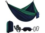 Amaca Da Esterno 270 X 140 Cm, Capacità Di Carico 300 Kg, Amaca Portatile Con Borsa Da Viaggio E Maschera Per Gli Occhi Per Giardino, Interno, Balcone, Terrazza, Campeggio, Verde/Blu Scuro