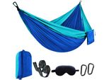 Amaca Da Esterno 270 X 140 Cm, Capacità Di Carico 300 Kg, Amaca Portatile Con Borsa Da Viaggio E Maschera Per Gli Occhi Per Giardino, Interno, Balcone, Terrazza, Campeggio, Blu Chiaro/Blu Scuro