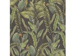Profhome 394131-GU Carta Da Parati In Tessuto Non Tessuto Floreale Jungle Opaco Nero Verde Arancione 5,33 M2