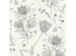 Profhome 394272-GU Carta Da Parati In Tessuto Non Tessuto Floreale Bianco Opaco Nero 5,33 M2
