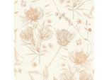 Profhome 394271-GU Carta Da Parati In Tessuto Non Tessuto Floreale Opaco Bianco Marrone Beige Arancione 5,33 M2