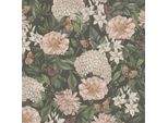 Profhome 394261-GU Carta Da Parati In Tessuto Non Tessuto Floral Opaco Nero Bianco Rosa Grigio 5,33 M2