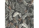Profhome 394341-GU Carta Da Parati In Tessuto Non Tessuto Floreale Opaco Nero Bianco Arancio 5,33 M2