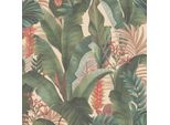 Profhome 394351-GU Carta Da Parati In Tessuto Non Tessuto Floreale Giungla Opaca Beige Verde Rosa Rosso 5,33 M2