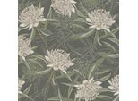 Profhome 394321-GU Carta Da Parati In Tessuto Non Tessuto Floreale Opaco Nero Verde Bianco 5,33 M2