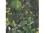 Profhome 396981-GU Carta Da Parati In Tessuto Non Tessuto Floreale Jungle Verde Opaco Nero 5,33 M2