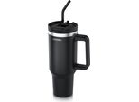 Arendo Tazza Sottovuoto, Tazza Termica, Tumbler, Tazza Riutilizzabile, 1200 Ml, Acciaio Inox A Doppia Parete, Coperchio Ermetico, Con Manico, Cannuccia Per Bere, Senza Bpa, Mantiene Il Calore Per 6 Ore E Il Freddo Per 12 Ore, Nero