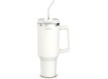 Arendo Tazza Isolata, Tazza Termica, Tumbler, Tazza Riutilizzabile, 1200 Ml, Acciaio Inox A Doppia Parete, Coperchio Ermetico, Con Manico, Cannuccia Per Bere, Senza Bpa, Mantiene Il Calore Per 6 Ore E Il Freddo Per 12 Ore, Bianco