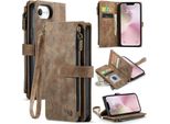 Custodia In Pelle Per Iphone 16E, Custodia In Finto Cuoio Con Cerniera, Chiusura Magnetica, Tasca Per Carte, Supporto, Custodia A Portafoglio Marrone