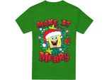 Spongebob Squarepants - Maglietta Da Uomo "Make It Merry"" - Design Natalizio TV6416 (Xl) (Verde Irlandese)"