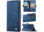 Custodia In Pelle Per Samsung Galaxy S22 Ultra 5G, Protezione Rfid, Chiusura Magnetica, Slot Per Carte E Supporto Blu