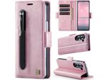 Custodia In Pelle Per Samsung Galaxy Z Fold 6, Protezione Rfid, Chiusura Magnetica, Slot Per Carte E Supporto Rosa