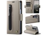 Custodia In Pelle Per Samsung Galaxy Z Fold 5, Protezione Rfid, Chiusura Magnetica, Slot Per Carte E Supporto Grigio