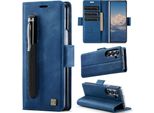 Custodia In Pelle Per Samsung Galaxy Z Fold 5, Protezione Rfid, Chiusura Magnetica, Slot Per Carte E Supporto Blu