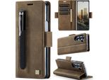 Custodia In Pelle Per Samsung Galaxy Z Fold 6, Protezione Rfid, Chiusura Magnetica, Slot Per Carte E Supporto Marrone