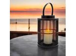 3.07 Luce Solare Rotonda Con Candela Led Integrata - Circa 23,5 X 18 Cm - Lanterna Per Esterni In Nero