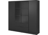 Armadio Moderno In Nero Con Ante In Vetro - Dimensioni: 206 X 200 X 51 Cm - Design Elegante E Versatile