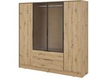 Armadio Moderno In Rovere Artisan Con Ante In Vetro - Dimensioni: 206 X 200 X 51 Cm - Stile Rustico E Senza Tempo