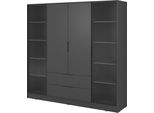 Armadio Moderno In Grafite Con Ante In Vetro - Dimensioni: 206 X 200 X 51 Cm - Design Elegante E Pratico