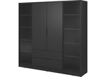 Armadio Moderno In Nero Con Ante In Vetro - Dimensioni: 206 X 200 X 51 Cm - Design Elegante E Versatile