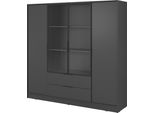 Armadio Moderno In Grafite Con Ante In Vetro - Dimensioni: 206 X 200 X 51 Cm - Design Elegante E Pratico