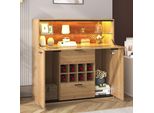 Cassettiere Aiorber, Con Portabottiglie, Ante A Battente, Con Illuminazione A Led, Ripiani In Vetro, Armadi Per Vini, Per Cucina, Soggiorno, 110X38X111Cm, Natura