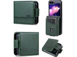 Custodia In Pelle Per Samsung Galaxy Z Flip5, Custodia Pieghevole A Portafoglio Con Chiusura Magnetica E Supporto Verde