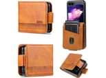 Custodia In Pelle Per Samsung Galaxy Z Flip5, Custodia Pieghevole A Portafoglio Con Chiusura Magnetica E Supporto Giallo