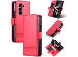 Custodia In Pelle Per Samsung Galaxy Z Fold5, Custodia Pieghevole A Portafoglio Con Chiusura Magnetica E Supporto Rosa