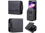 Custodia In Pelle Per Samsung Galaxy Z Flip5, Custodia Pieghevole A Portafoglio Con Chiusura Magnetica E Supporto Nero