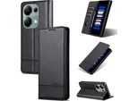 Custodia In Pelle Per Xiaomi Redmi Note 13 Pro 4G, Custodia Pieghevole A Portafoglio Con Chiusura Magnetica E Supporto Nero